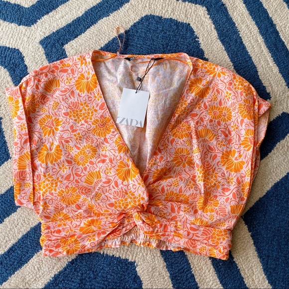 🍊 ZARA ORANGE PINK FRONT TWIST CROP TOP! - Picture 5 of 13
